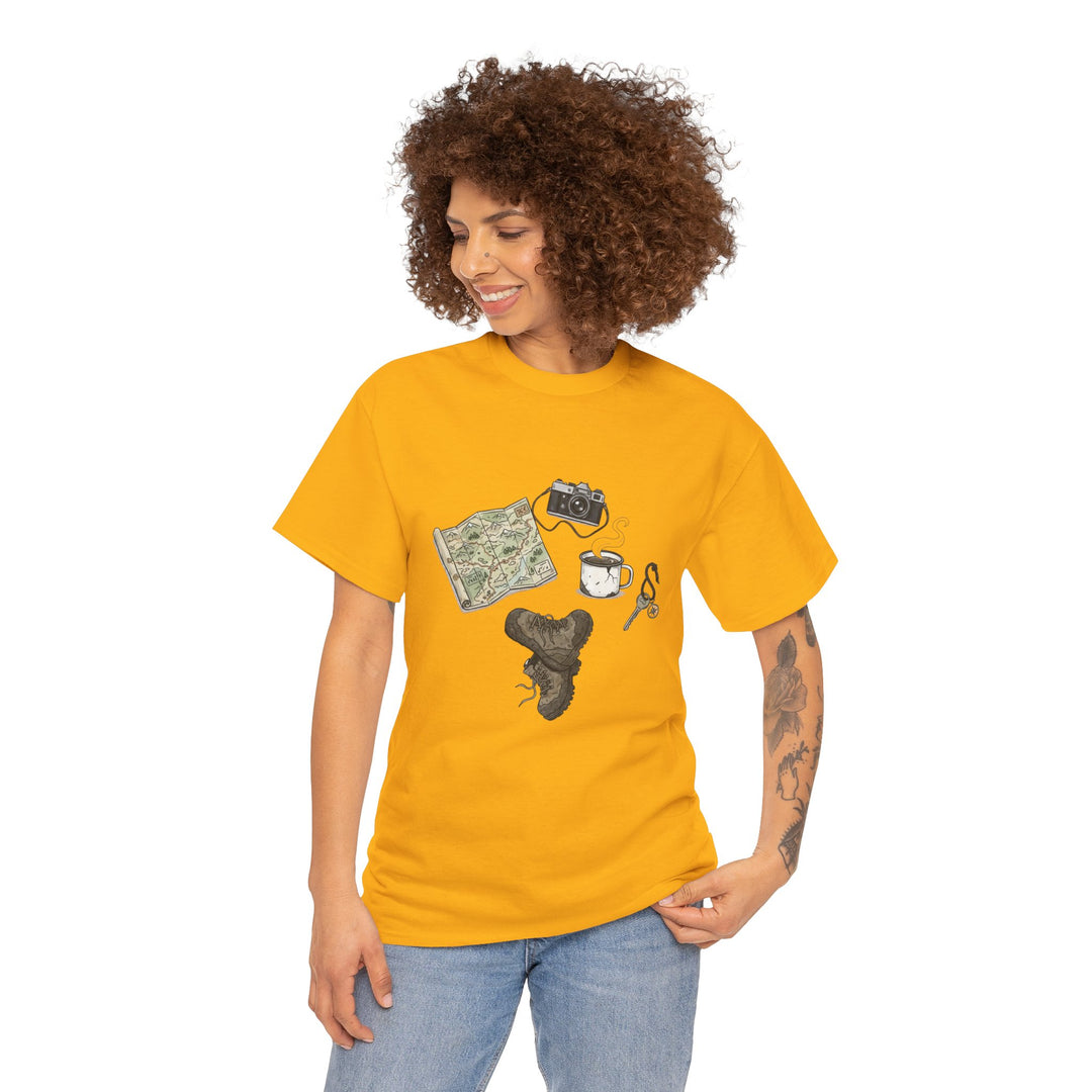 Retro Mountain Camping Gear Graphic T-Shirt - Outdoor Adventure Tee