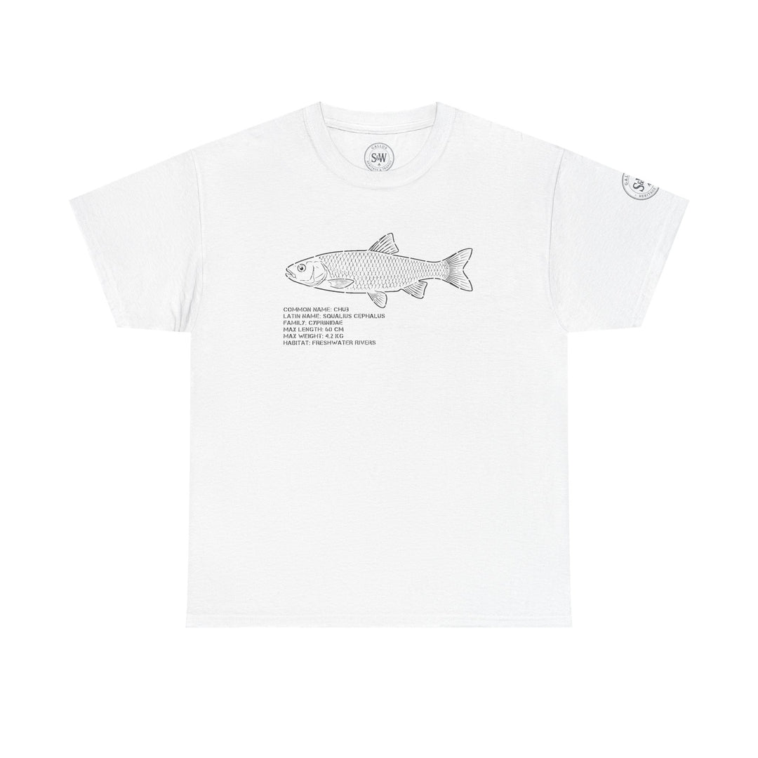 White fish anatomy graphic tee by S&amp;W Gallus, featuring scientific illustration on soft fabric.
