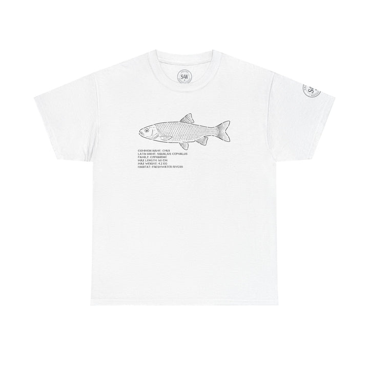 White fish anatomy graphic tee by S&amp;W Gallus, featuring scientific illustration on soft fabric.