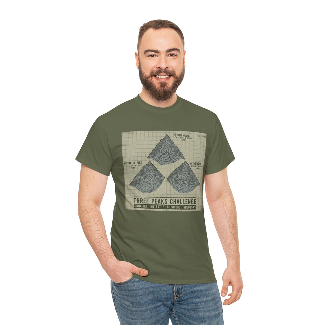 Three Peaks Challenge Graphic T-Shirt — Retro UK Mountain Summit Tee