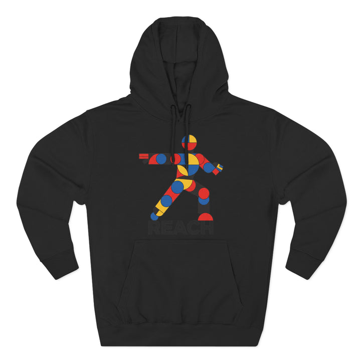 Black flexible hoodie by S&amp;W Gallus featuring a geometric figure logo with primary color accents.