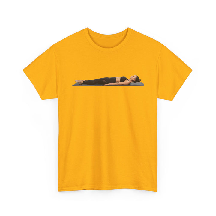Yoga Savasana Pose Tee – soft, breathable cotton featuring the iconic Savasana pose. Perfect for yoga practice, meditation, or casual, mindful lifestyle wear.