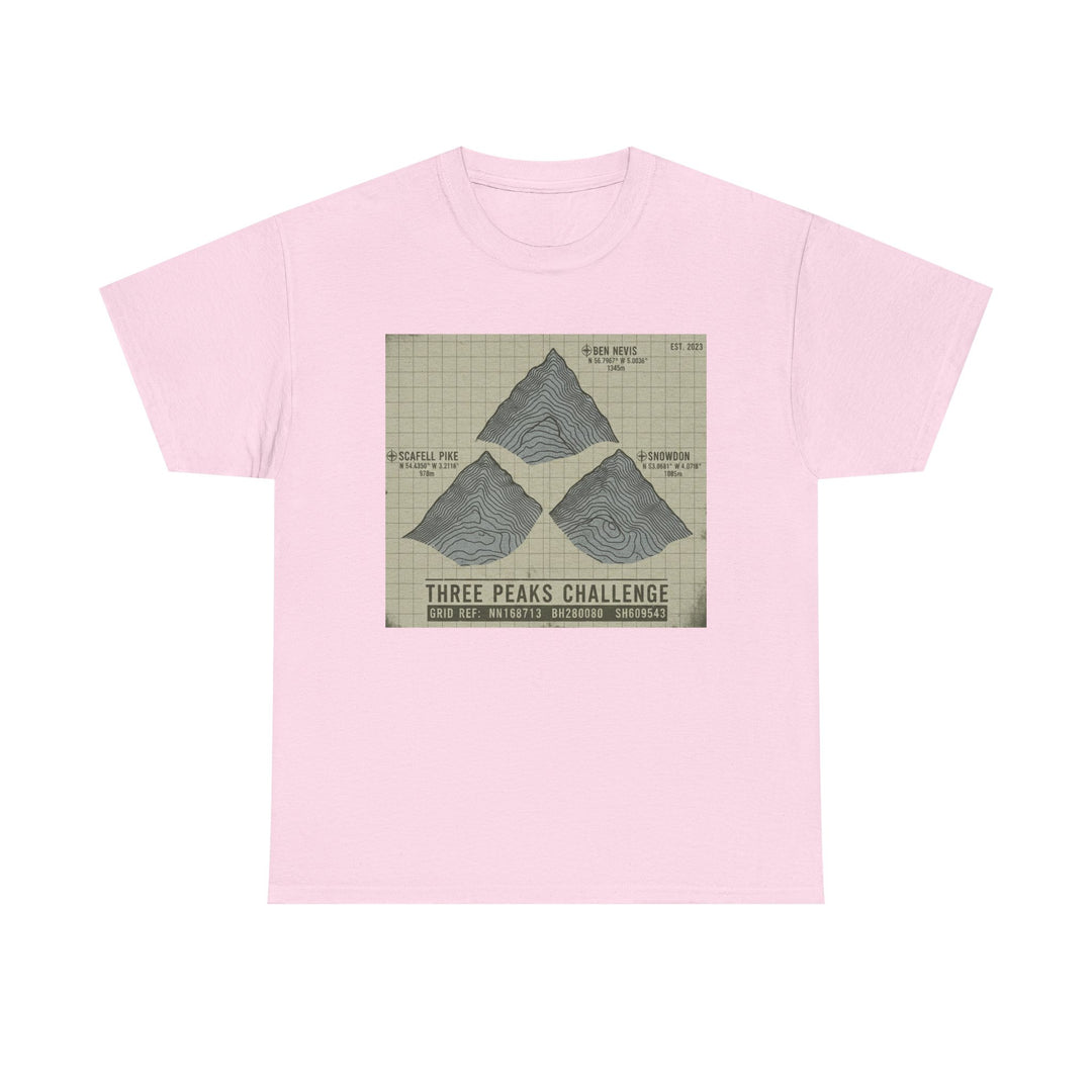 Three Peaks Challenge Graphic T-Shirt — Retro UK Mountain Summit Tee
