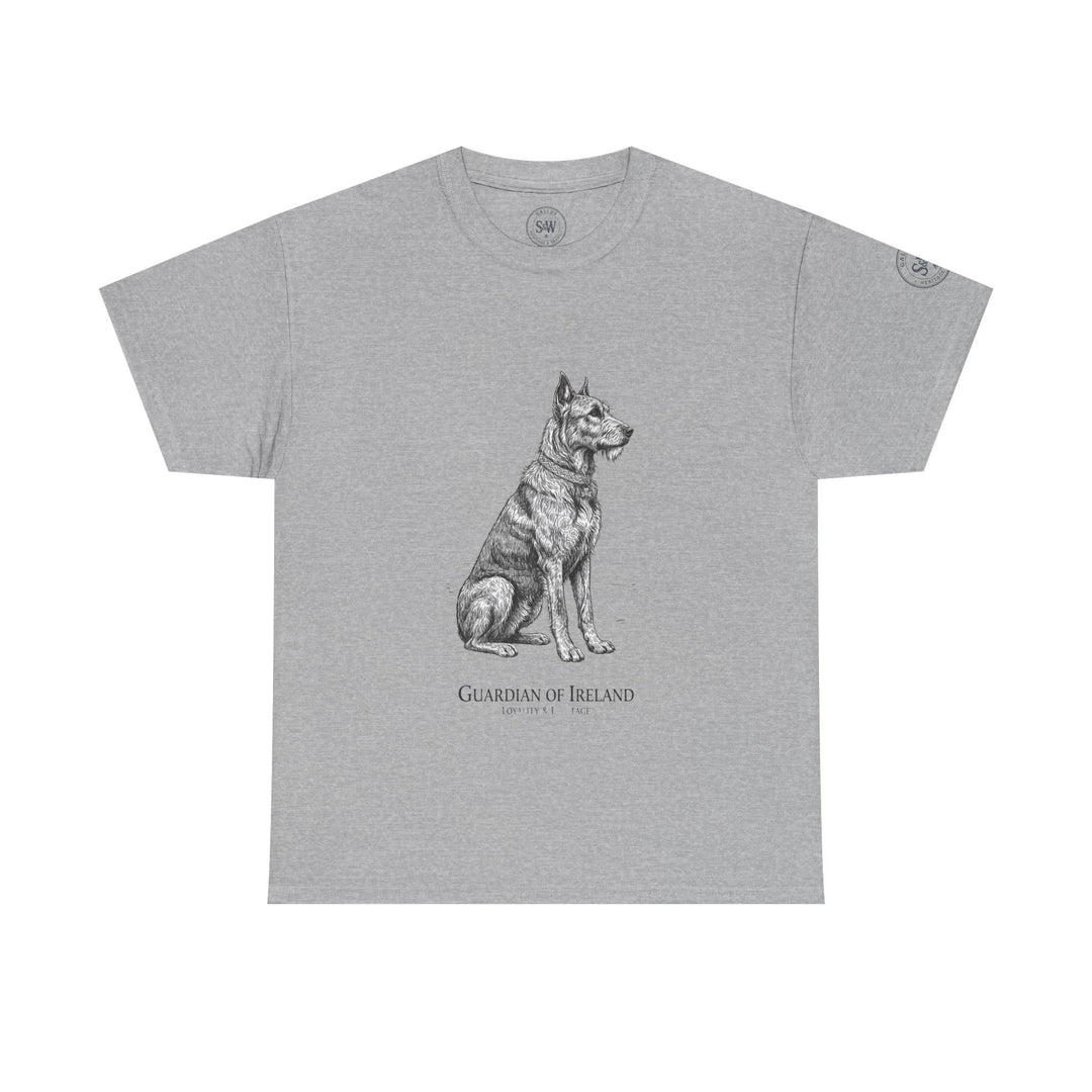 Gray graphic tee by S&amp;W Gallus featuring a dog illustration and &
