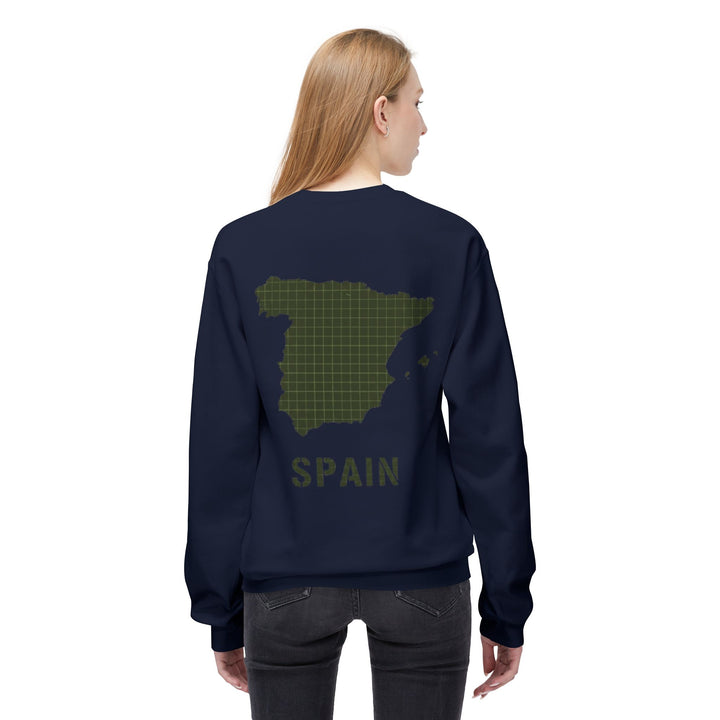 Spain Map Crewneck Sweatshirt — Military Green Grid Spain Graphic