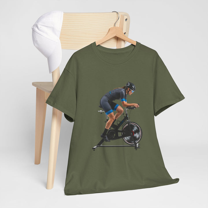 Spin Indoor Trainer T‑Shirt – lightweight, breathable cotton designed for indoor cycling. Comfortable, durable, and perfect for spin workouts and training.