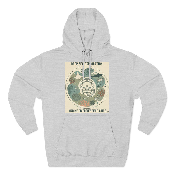 Gray hoodie by S&amp;W Gallus featuring a vintage-style diving mask surrounded by marine life.