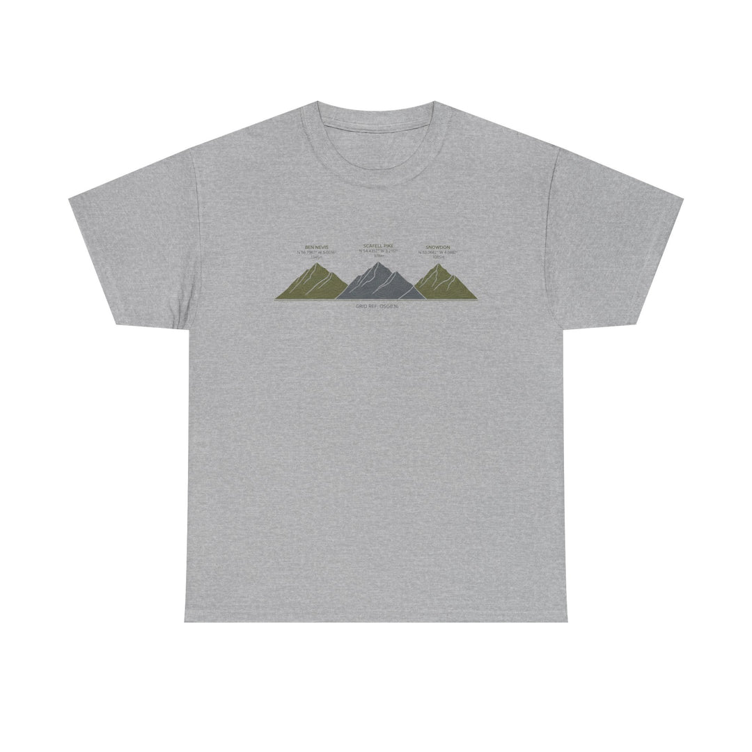 Three Peaks Challenge Graphic T-Shirt — Retro UK Mountain Hiking Tee