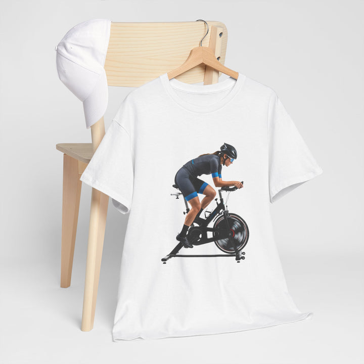 Spin Indoor Trainer T‑Shirt – lightweight, breathable cotton designed for indoor cycling. Comfortable, durable, and perfect for spin workouts and training.