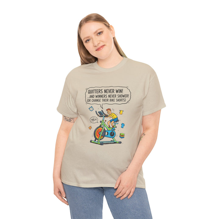 Spin Motivational Tee – soft, breathable cotton featuring an inspiring cycling graphic. Perfect for spin classes, workouts, and active lifestyle wear.
