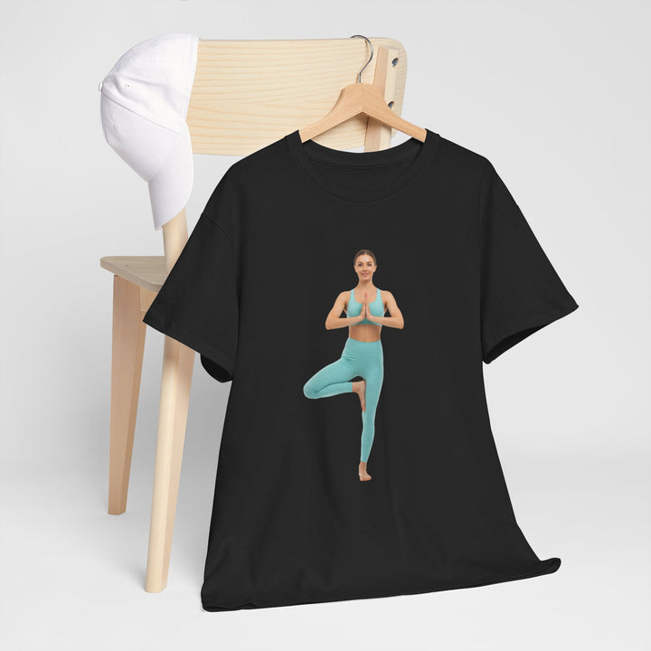 Yoga Pose Tee – soft, breathable cotton featuring a stylish yoga pose design. Perfect for yoga practice, meditation, or casual mindful lifestyle wear.