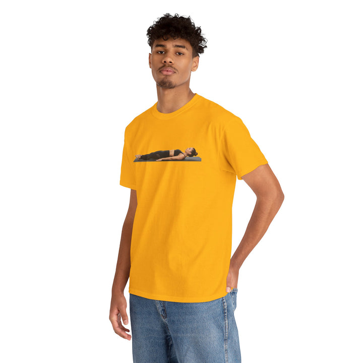 Yoga Savasana Pose Tee – soft, breathable cotton featuring the iconic Savasana pose. Perfect for yoga practice, meditation, or casual, mindful lifestyle wear.