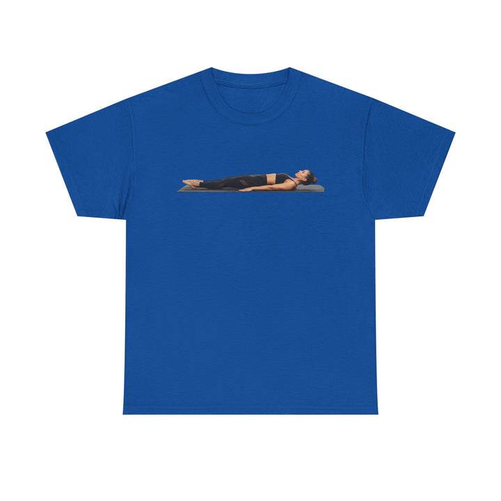Yoga Savasana Pose Tee – soft, breathable cotton featuring the iconic Savasana pose. Perfect for yoga practice, meditation, or casual, mindful lifestyle wear.