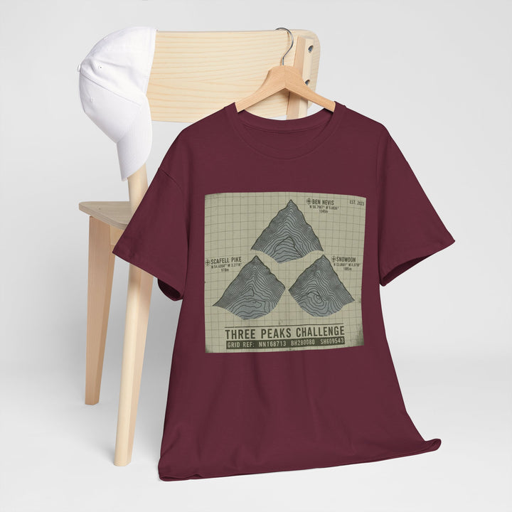 Three Peaks Challenge Graphic T-Shirt — Retro UK Mountain Summit Tee