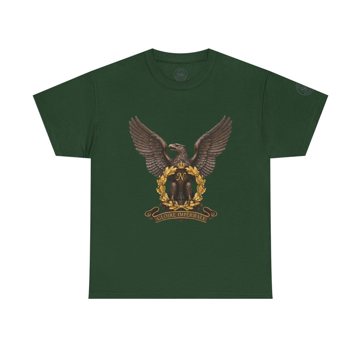 Green t-shirt by S&amp;W Gallus featuring an eagle crest with spread wings and French Imperial symbols.