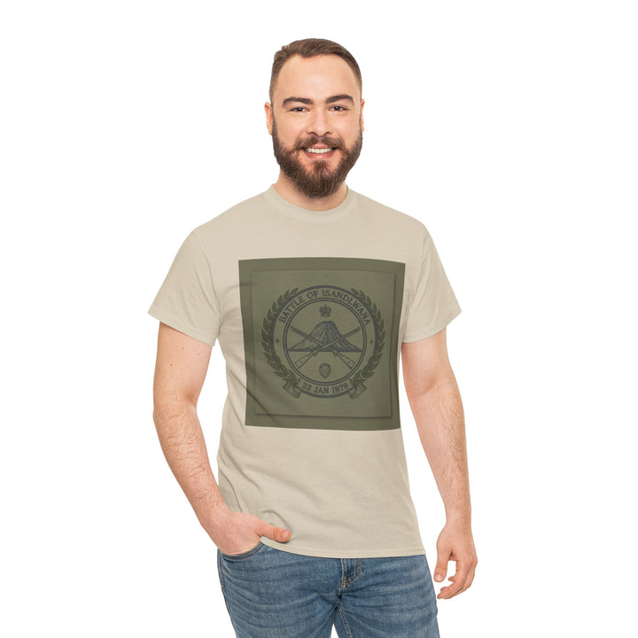 Isandlwana vintage military emblem crewneck T-shirt. Heritage graphic design inspired by historic battlefield legacy.