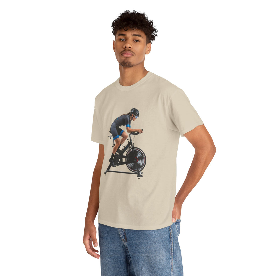 Spin Indoor Trainer T‑Shirt – lightweight, breathable cotton designed for indoor cycling. Comfortable, durable, and perfect for spin workouts and training.