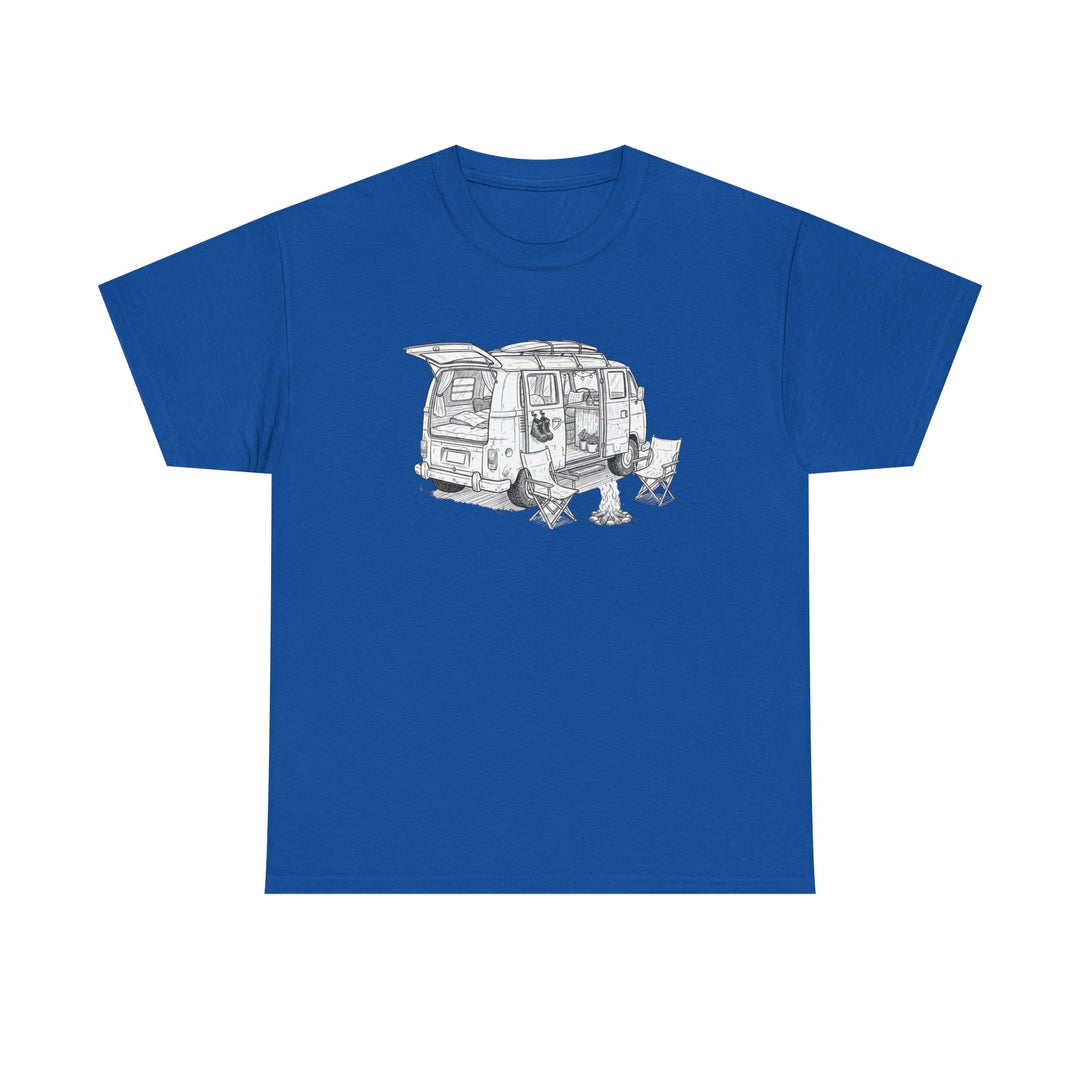 Open Van Sketch T-Shirt featuring a detailed van illustration. Soft, breathable cotton with a relaxed fit for everyday casual style.