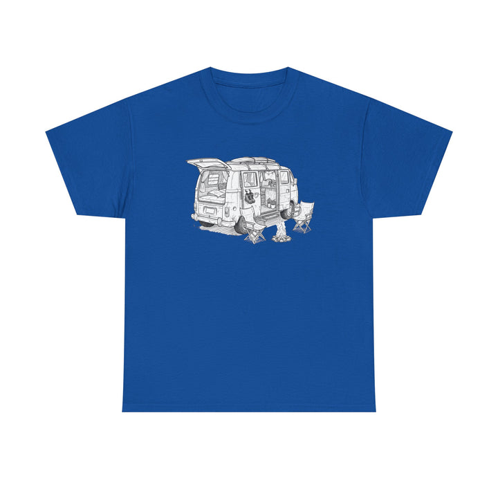 Open Van Sketch T-Shirt featuring a detailed van illustration. Soft, breathable cotton with a relaxed fit for everyday casual style.