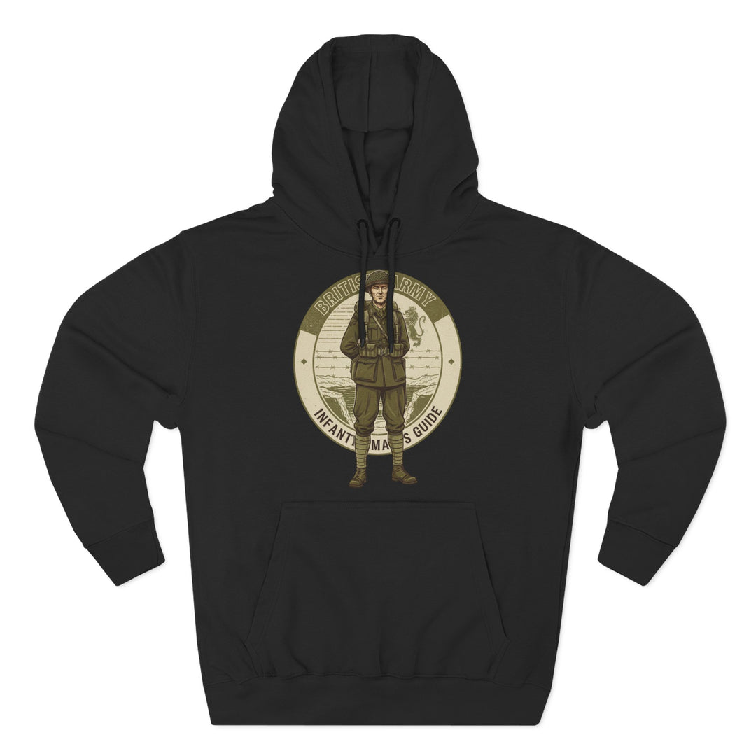 Black hoodie by S&amp;W Gallus with a vintage-style British Army graphic on the front.