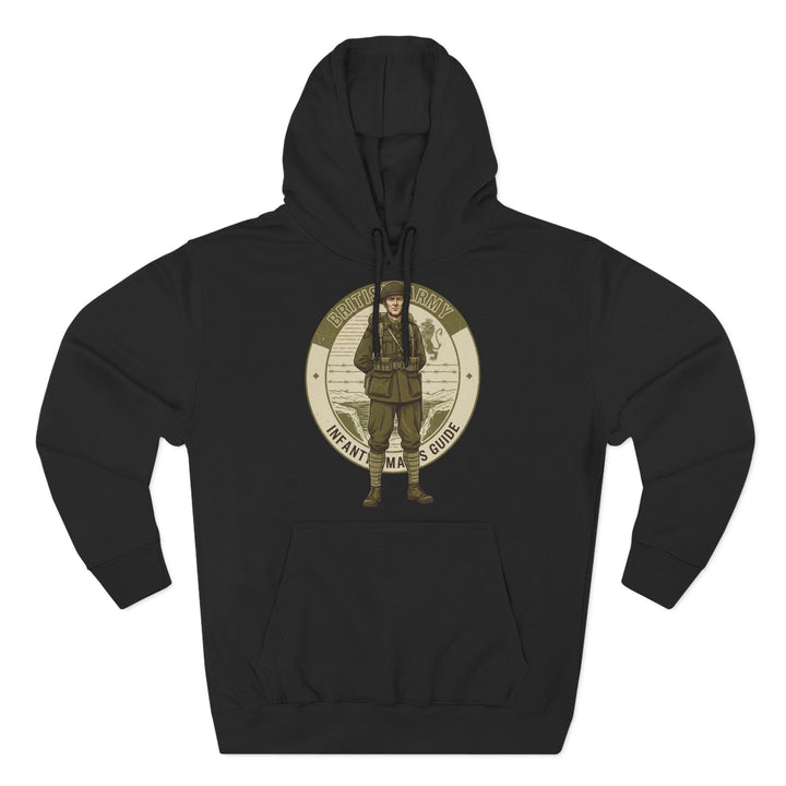 Black hoodie by S&amp;W Gallus with a vintage-style British Army graphic on the front.