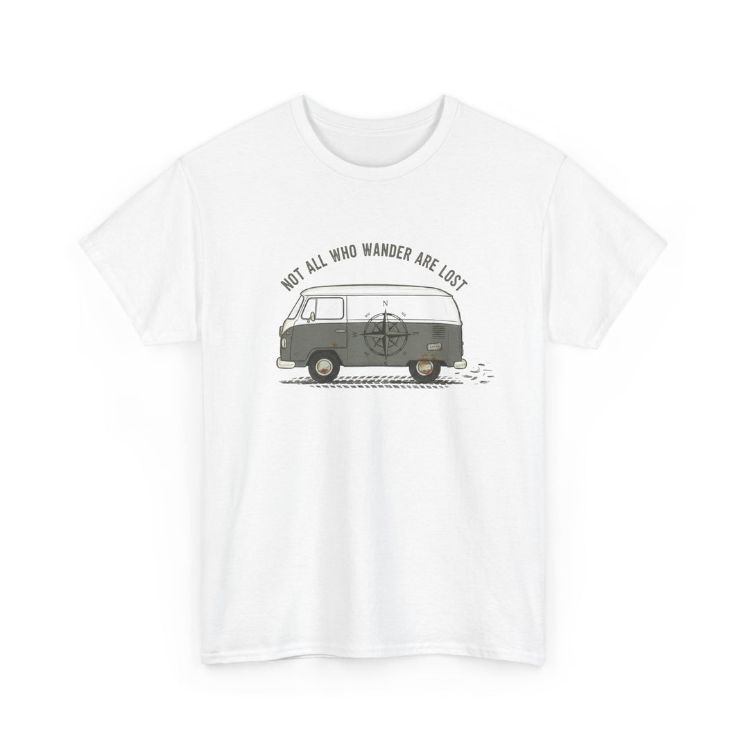 Not All Who Wander Van Tee – soft, breathable cotton featuring a van-inspired design. Perfect for road trips, van life, and casual outdoor adventures.