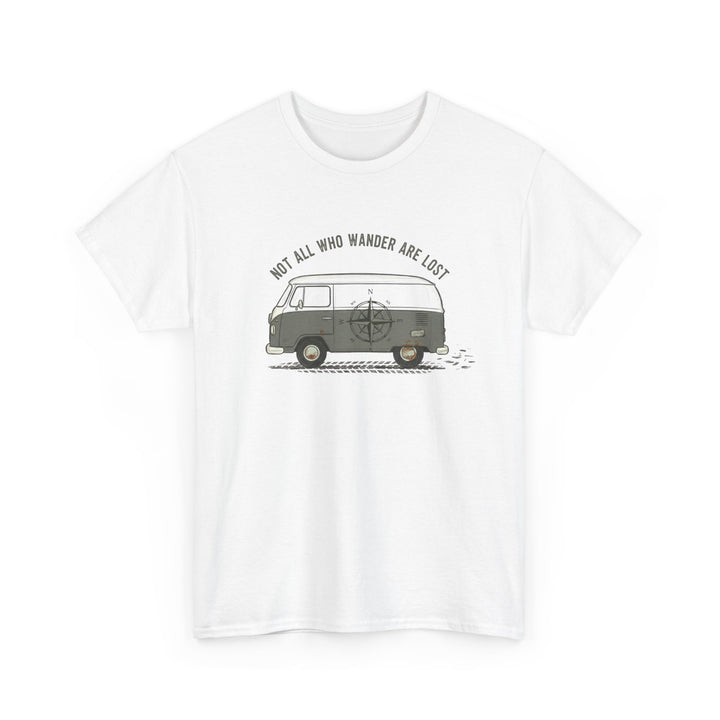 Not All Who Wander Van Tee – soft, breathable cotton featuring a van-inspired design. Perfect for road trips, van life, and casual outdoor adventures.