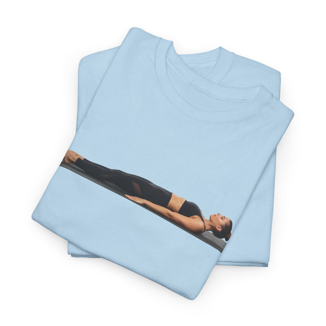 Yoga Savasana Pose Tee – soft, breathable cotton featuring the iconic Savasana pose. Perfect for yoga practice, meditation, or casual, mindful lifestyle wear.