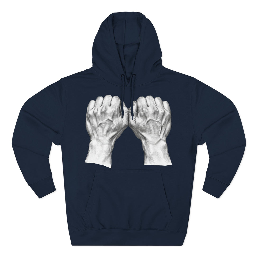 Navy blue hoodie by S&amp;W Gallus with a vintage fist graphic print on the chest.