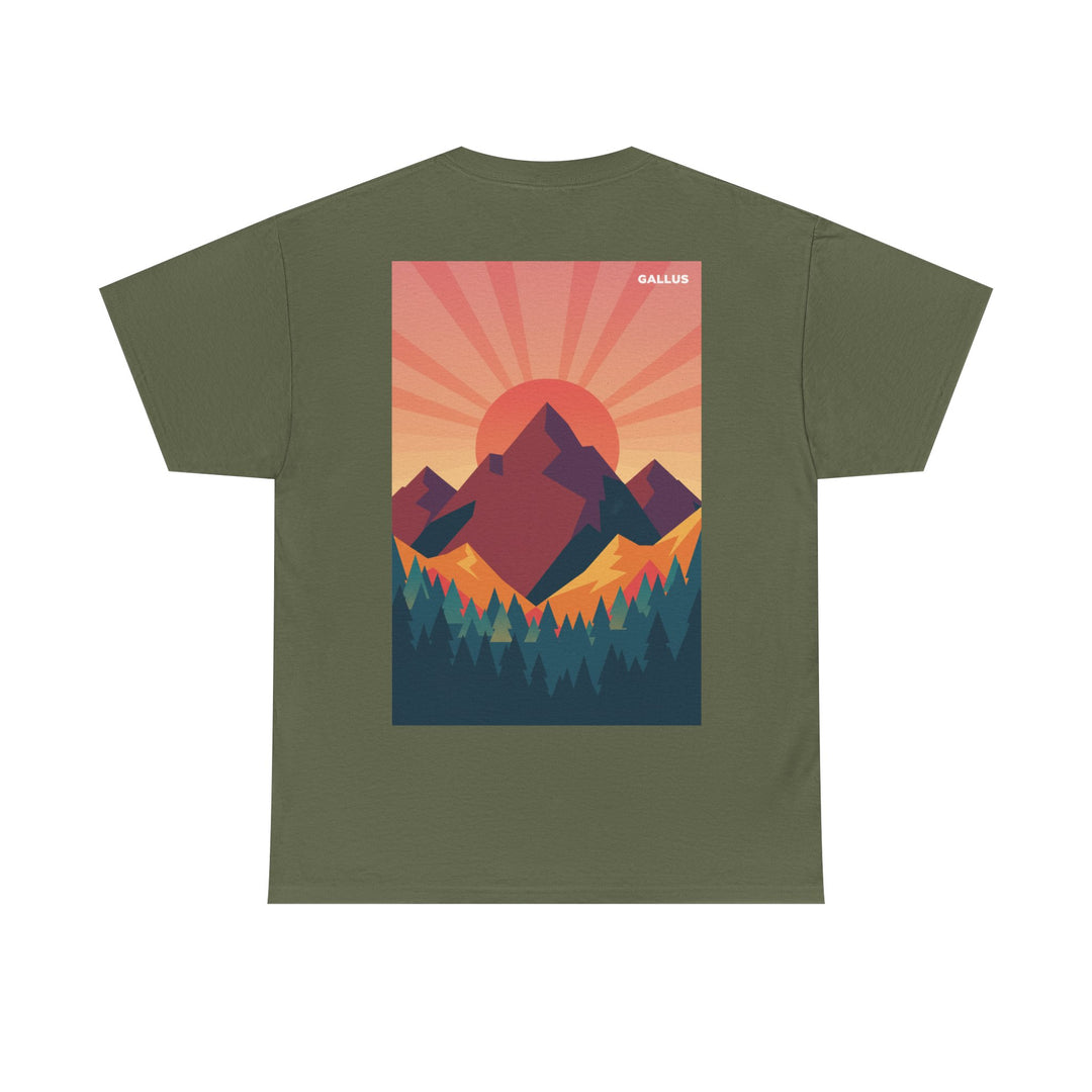 T-Shirt — Gallus Mountain Graphic Tee (Sunrise Landscape Back Print)