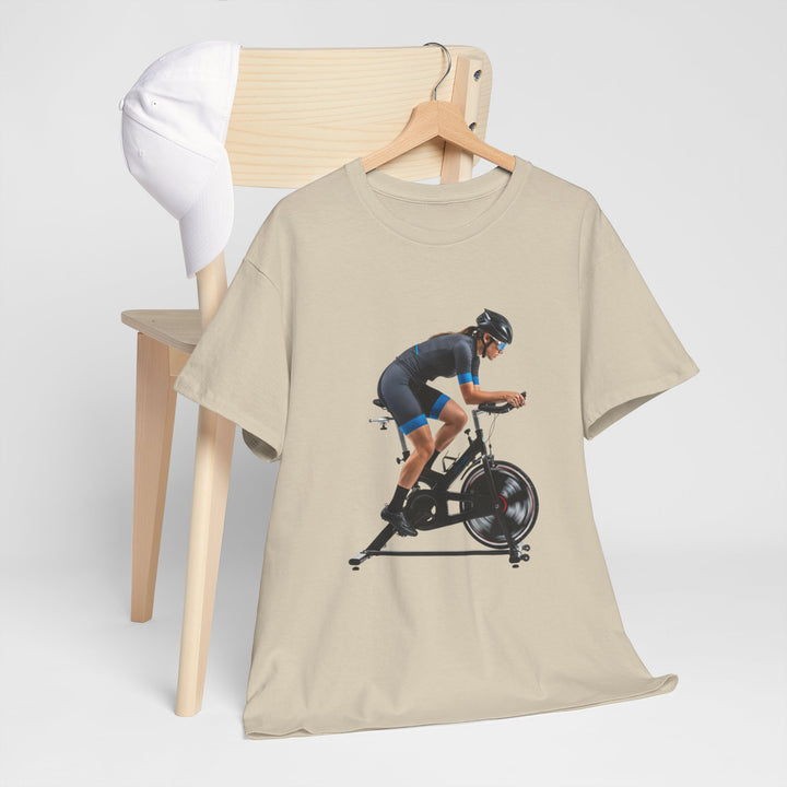 Spin Indoor Trainer T‑Shirt – lightweight, breathable cotton designed for indoor cycling. Comfortable, durable, and perfect for spin workouts and training.