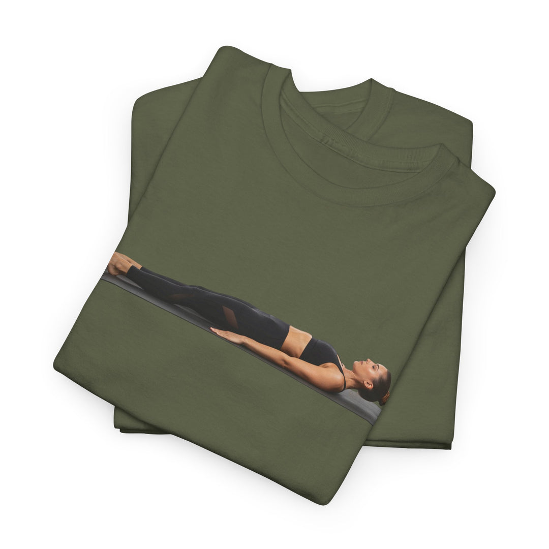 Yoga Savasana Pose Tee – soft, breathable cotton featuring the iconic Savasana pose. Perfect for yoga practice, meditation, or casual, mindful lifestyle wear.