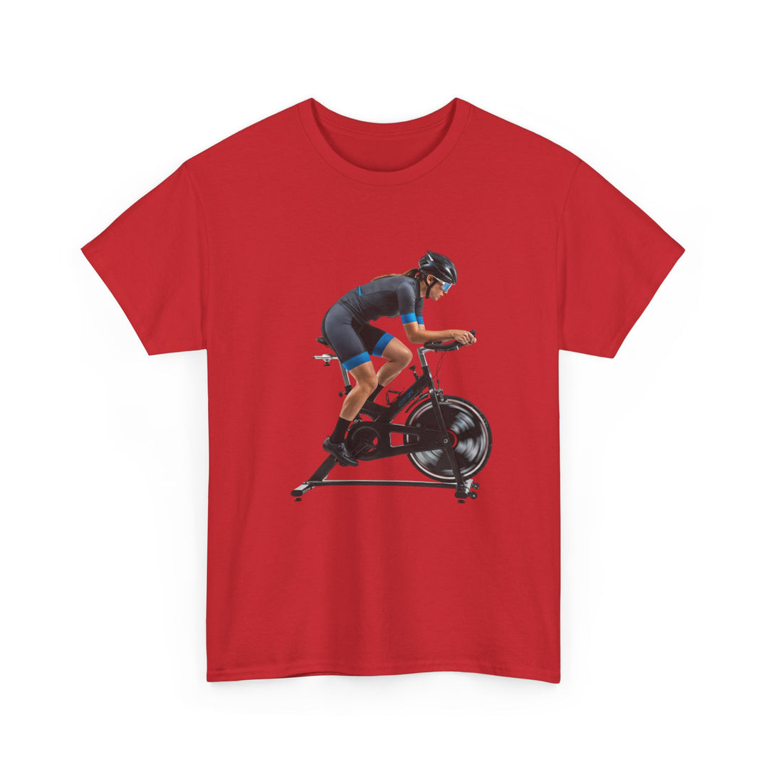 Spin Indoor Trainer T‑Shirt – lightweight, breathable cotton designed for indoor cycling. Comfortable, durable, and perfect for spin workouts and training.