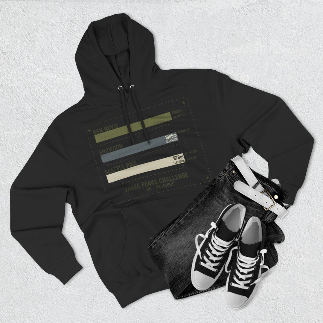 Three Peaks Challenge Hoodie — Retro Ben Nevis, Scafell Pike &amp; Snowdon Pullover