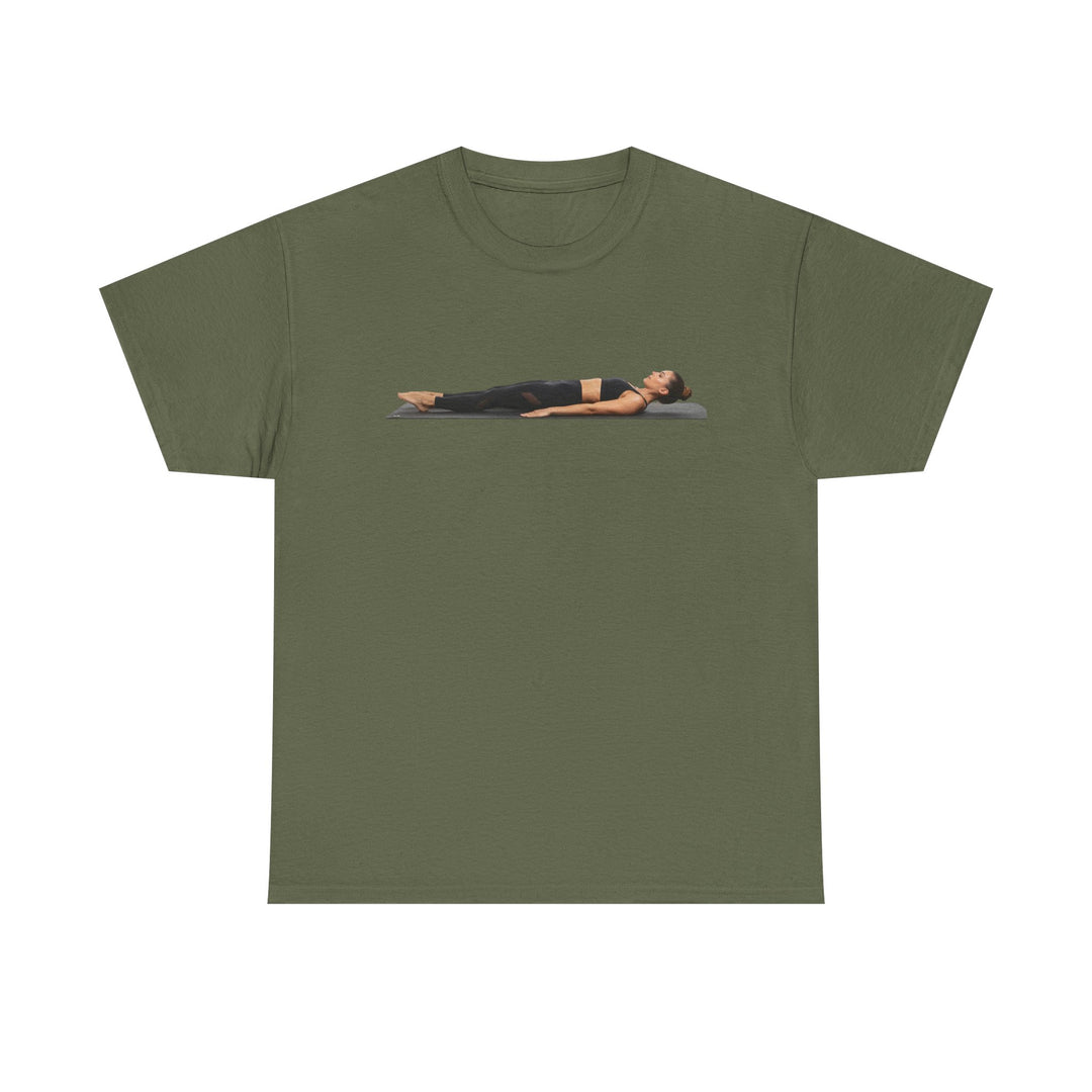 Yoga Savasana Pose Tee – soft, breathable cotton featuring the iconic Savasana pose. Perfect for yoga practice, meditation, or casual, mindful lifestyle wear.