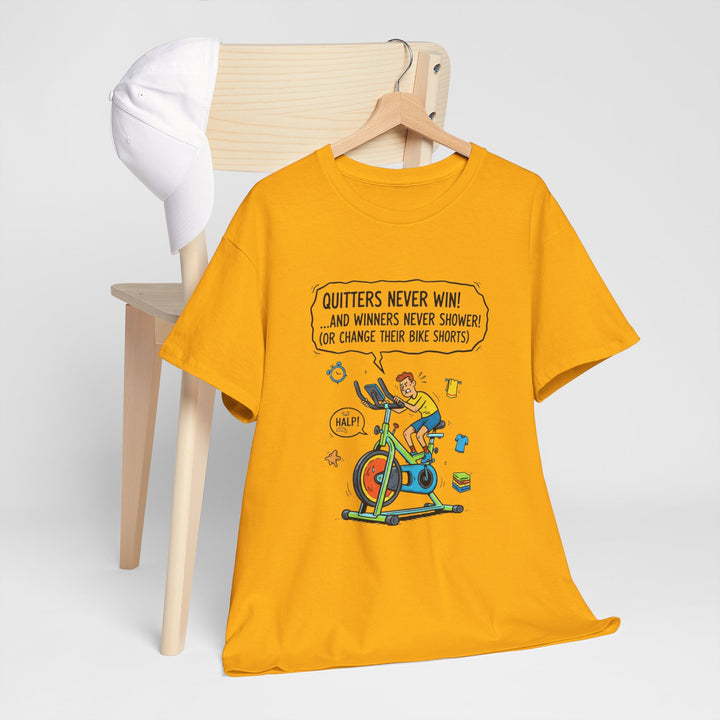Spin Motivational Tee – soft, breathable cotton featuring an inspiring cycling graphic. Perfect for spin classes, workouts, and active lifestyle wear.