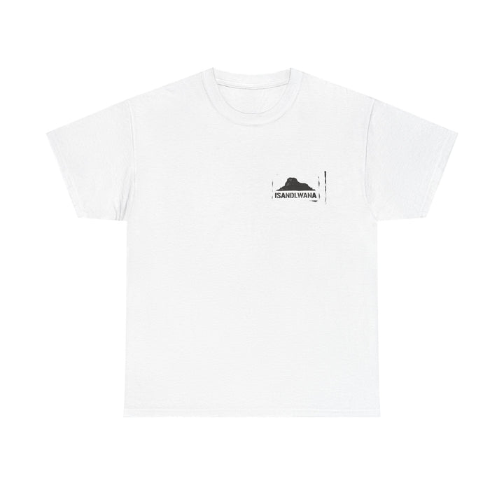 Minimal Rorke’s Drift landscape tee with “Isandlwana Over My Heart” design. Subtle Anglo-Zulu War tribute for true history enthusiasts.