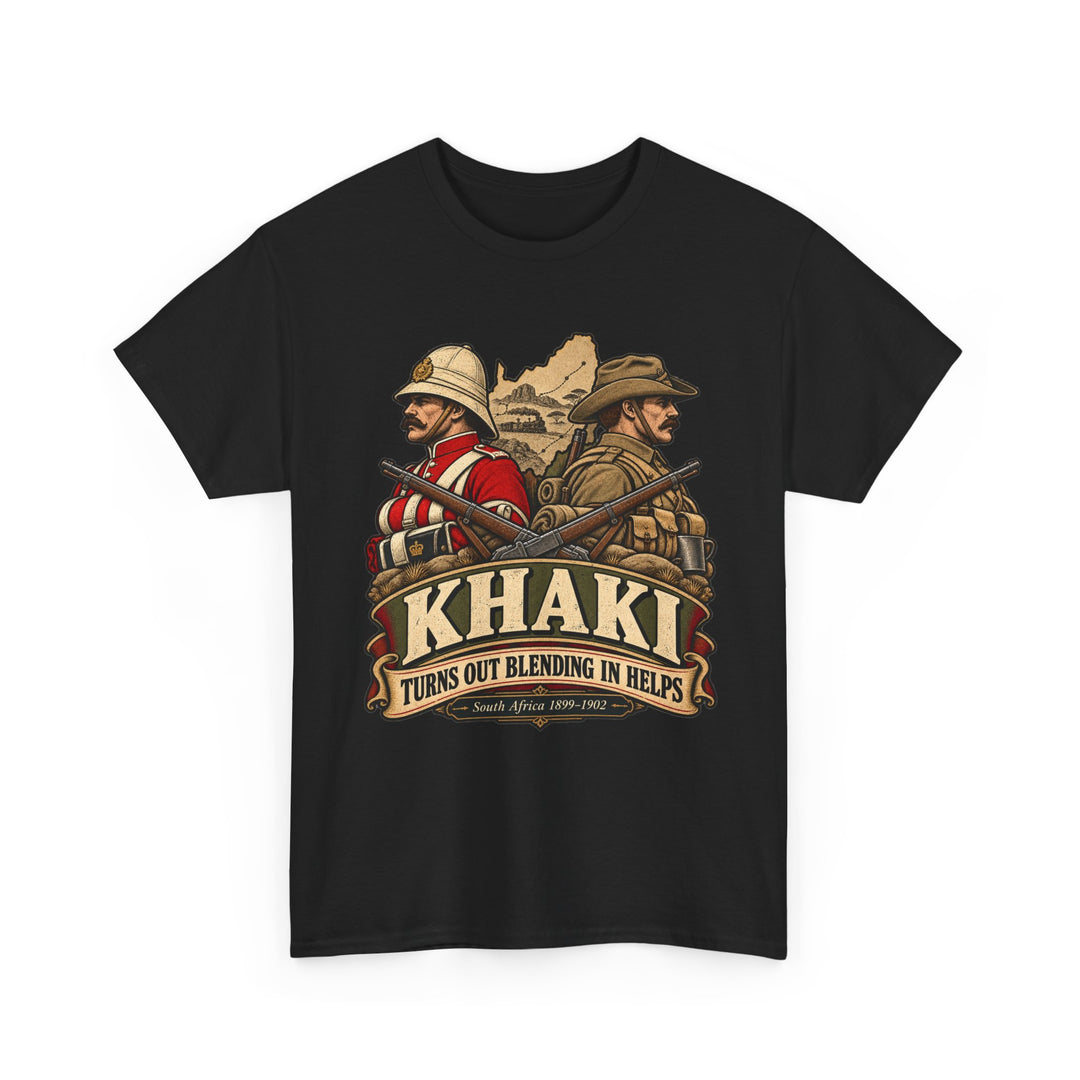 Khaki T-Shirt — “Turns Out Blending In Helps” Military History Humour Tee