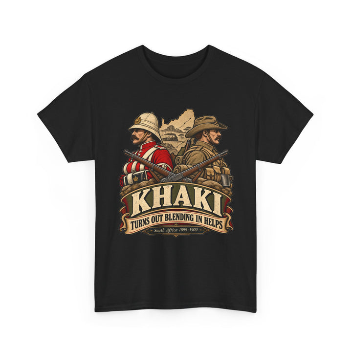 Khaki T-Shirt — “Turns Out Blending In Helps” Military History Humour Tee