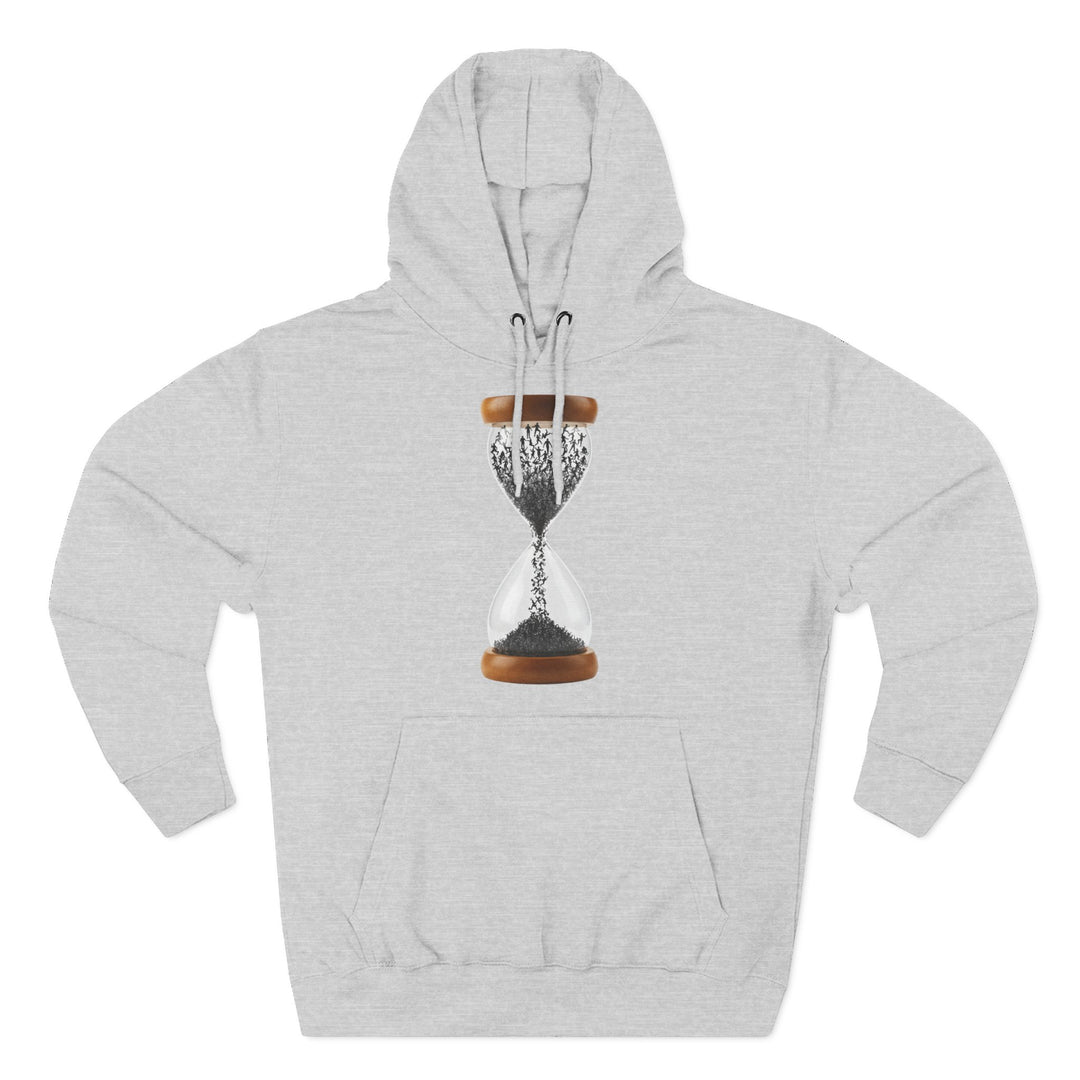 Gray hoodie by S&amp;W Gallus with an hourglass filled with people as the graphic.