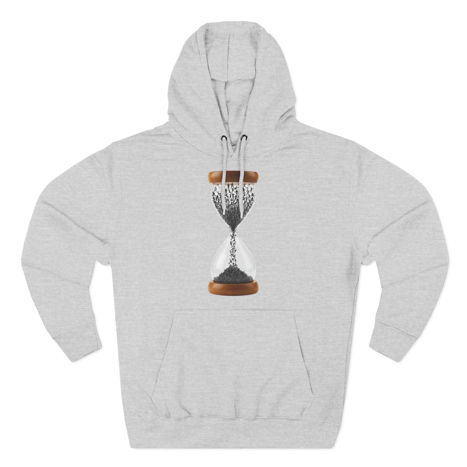 Gray hoodie by S&W Gallus with an hourglass filled with people as the graphic.