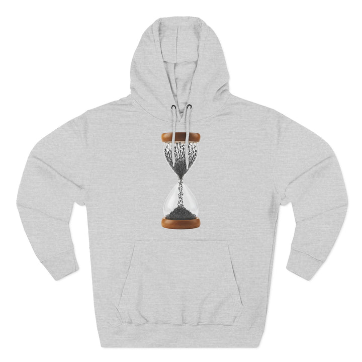 Gray hoodie by S&amp;W Gallus with an hourglass filled with people as the graphic.