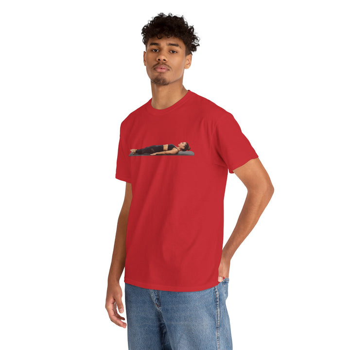 Yoga Savasana Pose Tee – soft, breathable cotton featuring the iconic Savasana pose. Perfect for yoga practice, meditation, or casual, mindful lifestyle wear.