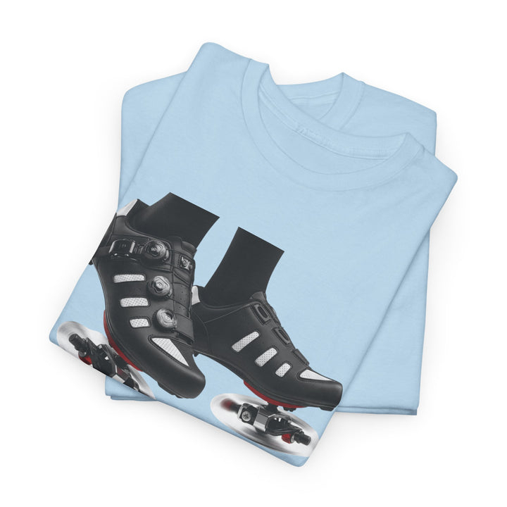 Spin Shoes Tee – soft, breathable cotton featuring a cycling shoes graphic. Perfect for spin classes, indoor workouts, and casual activewear.