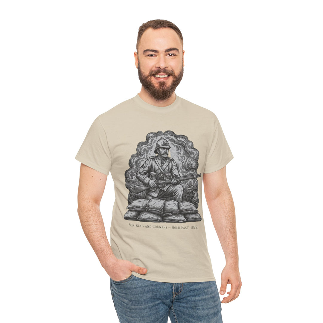 Soldier 1879 T-Shirt featuring a vintage Rorke’s Drift–style rifleman illustration. A bold Anglo-Zulu War tribute design.