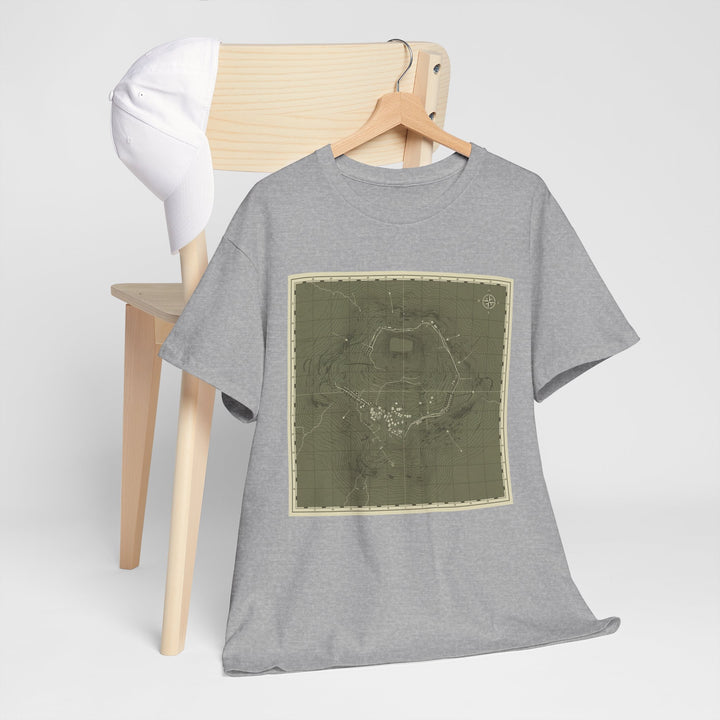Isandlwana Map Print T-Shirt featuring a vintage topographic design. A bold heritage graphic tee inspired by historic terrain.