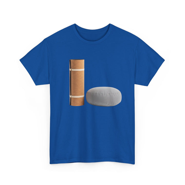 Mat &amp; Meditation Cushion Tee – soft, breathable cotton featuring a yoga-inspired design. Perfect for meditation, studio practice, or mindful everyday wear.