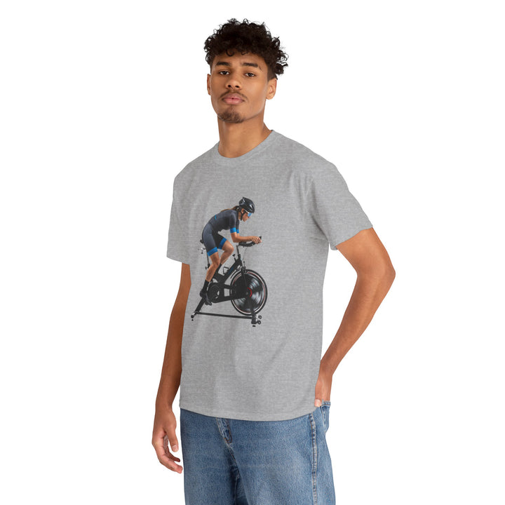 Spin Indoor Trainer T‑Shirt – lightweight, breathable cotton designed for indoor cycling. Comfortable, durable, and perfect for spin workouts and training.