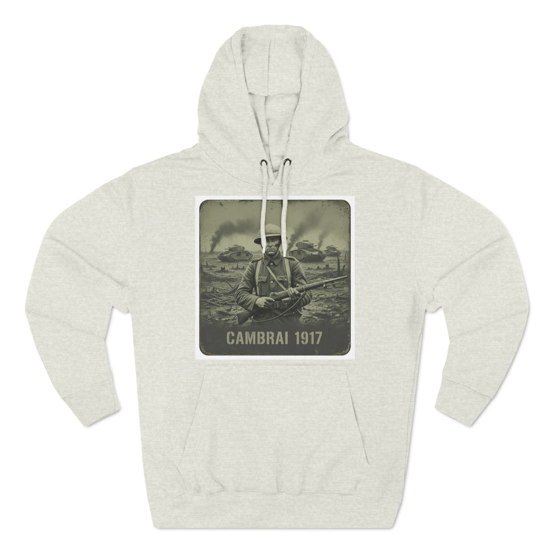 Gray military hoodie from S&amp;W Gallus featuring a vintage Cambrai 1917 graphic on the front.