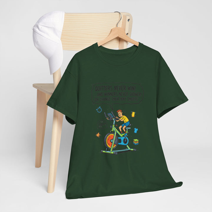 Spin Motivational Tee – soft, breathable cotton featuring an inspiring cycling graphic. Perfect for spin classes, workouts, and active lifestyle wear.